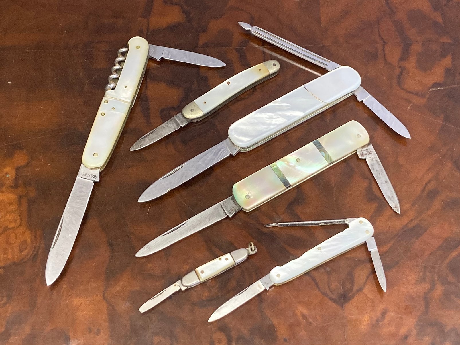 Verzameling vintage antiek parelmoer zakmes mes set, Ophalen of Verzenden