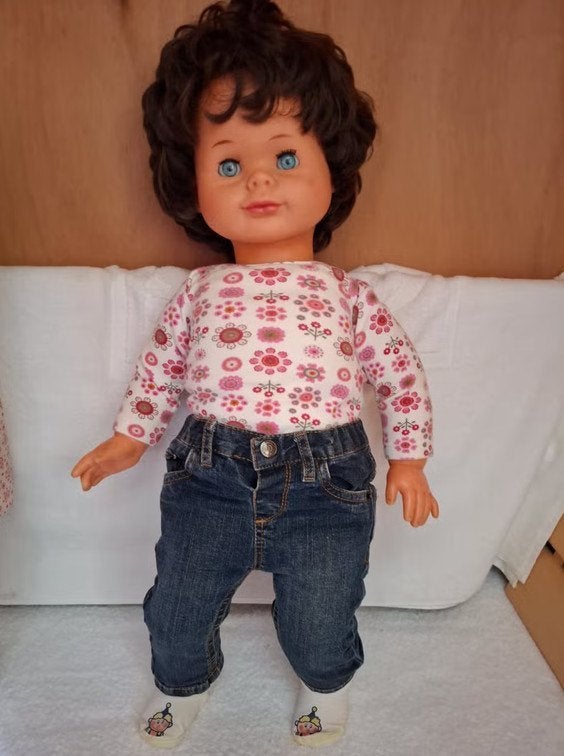Vintage Babypop met Blauwe Ogen en Krullend Haar, Kinderen en Baby's, Ophalen, Gebruikt, Babypop