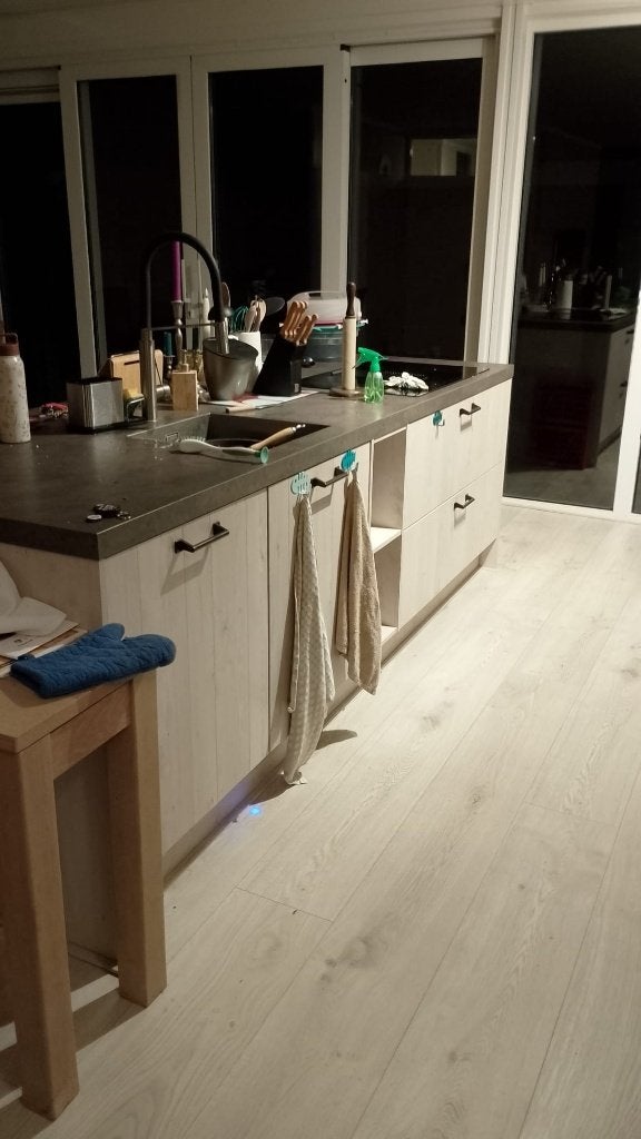 Moderne houtkleurige  eilandkeuken +apparaten GEDEMONTEERD, Overige kleuren, Overige typen, Ophalen of Verzenden, Zo goed als nieuw