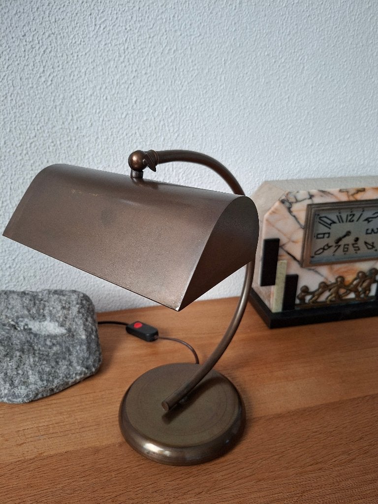 Oude bankierslamp - messing  pianolamp -  bureaulamp  70 s, Ophalen of Verzenden