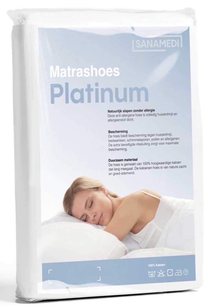 Sanamedi Platinum Anti-Allergie Matrashoes voor een Topper, Eenpersoons, Matrasbeschermer, Wit, Katoen