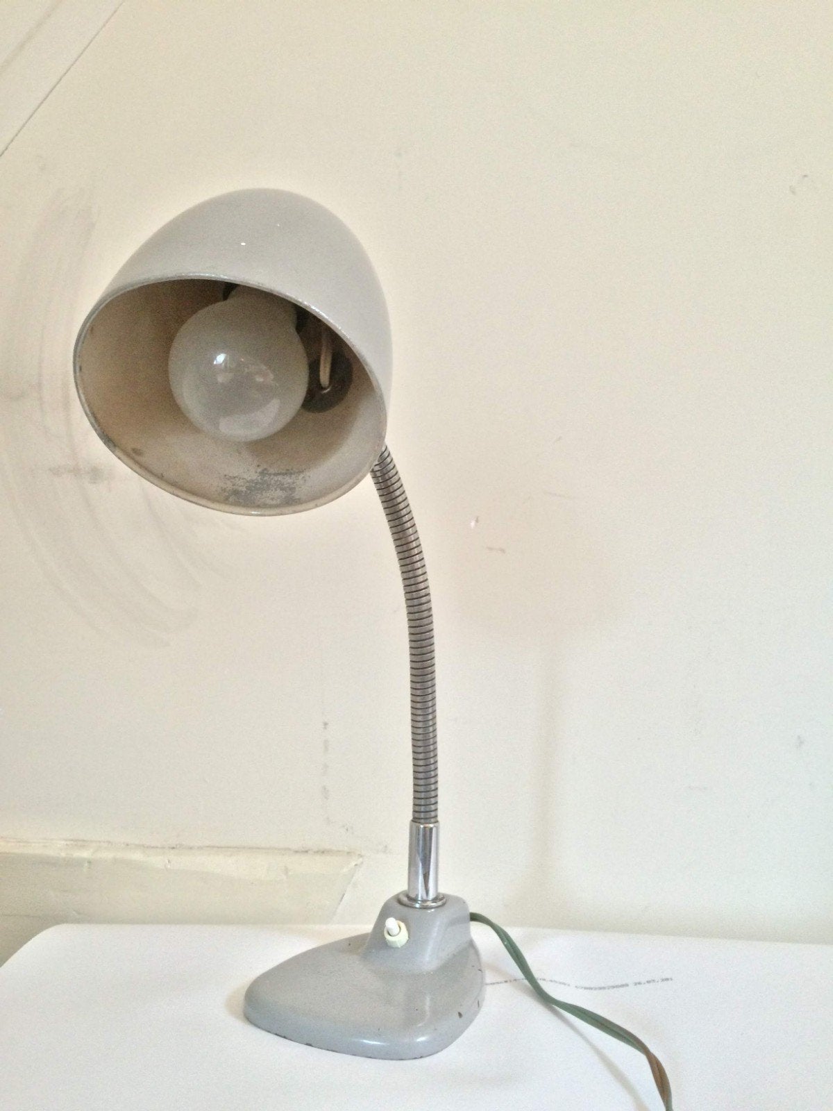 Antieke bureaulamp, Met snoer/stekker, Gebruikt, Grijs, Ophalen of Verzenden