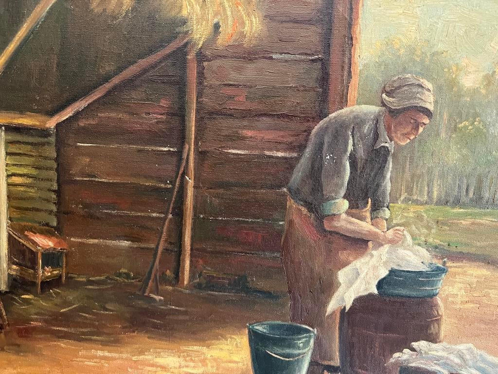 Olieverfschilderij in sierlijst – landelijk tafereel, Ophalen of Verzenden