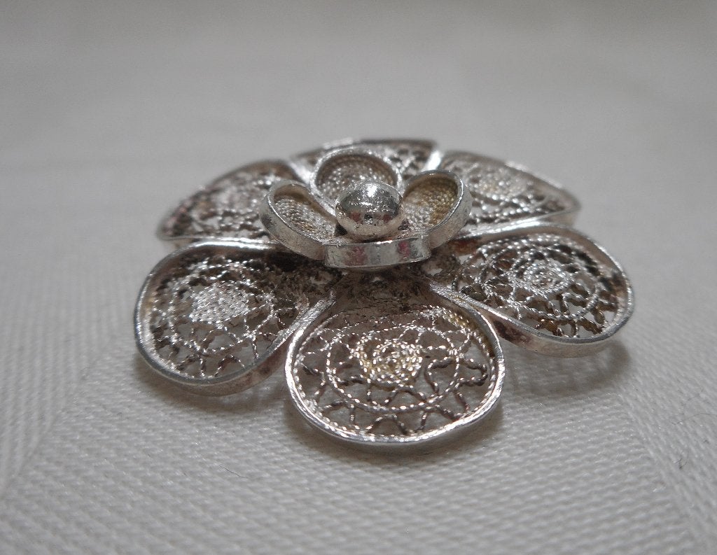 Zilveren vintage broche / hanger bloem nr.1420, Verzenden, Minder dan 4 cm, Zo goed als nieuw, Zilver