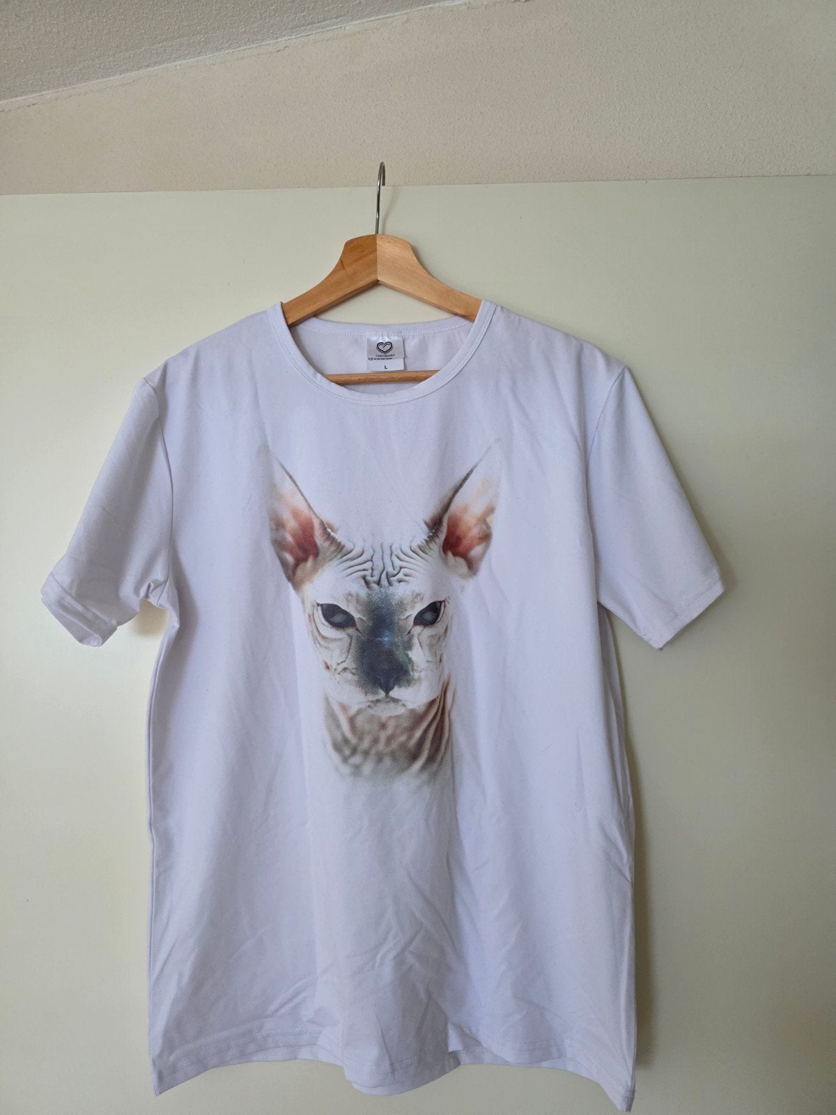 T-shirts met Sphynx kat print - Wit - Maat L of XXL, Ophalen of Verzenden, Zo goed als nieuw, Wit, Korte mouw