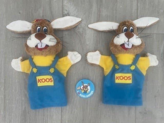2x Handpop Koos Konijn + Button, Kinderen en Baby's, Speelgoed | Knuffels en Pluche, Ophalen of Verzenden, Zo goed als nieuw, Konijn