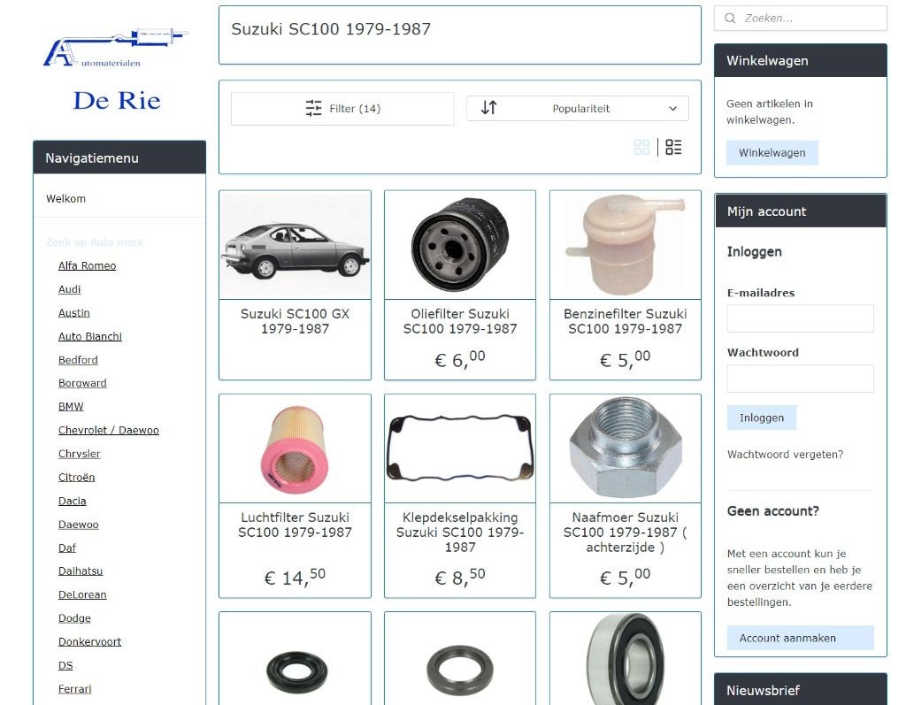 Suzuki SC100 Filter Pakking Remcilinder Contactpunten, Ophalen of Verzenden, De Rie Automaterialen, Info@derieautomaterialen.nl