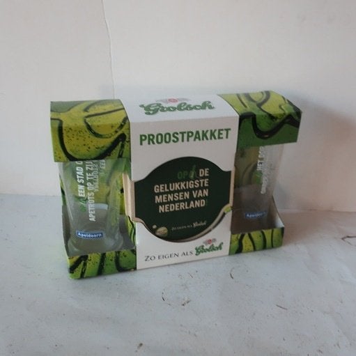 Grolsch bier glas Apeldoorn set origineel in doos, Verzamelen, Ophalen of Verzenden, Nieuw, Glas of Glazen, Grolsch