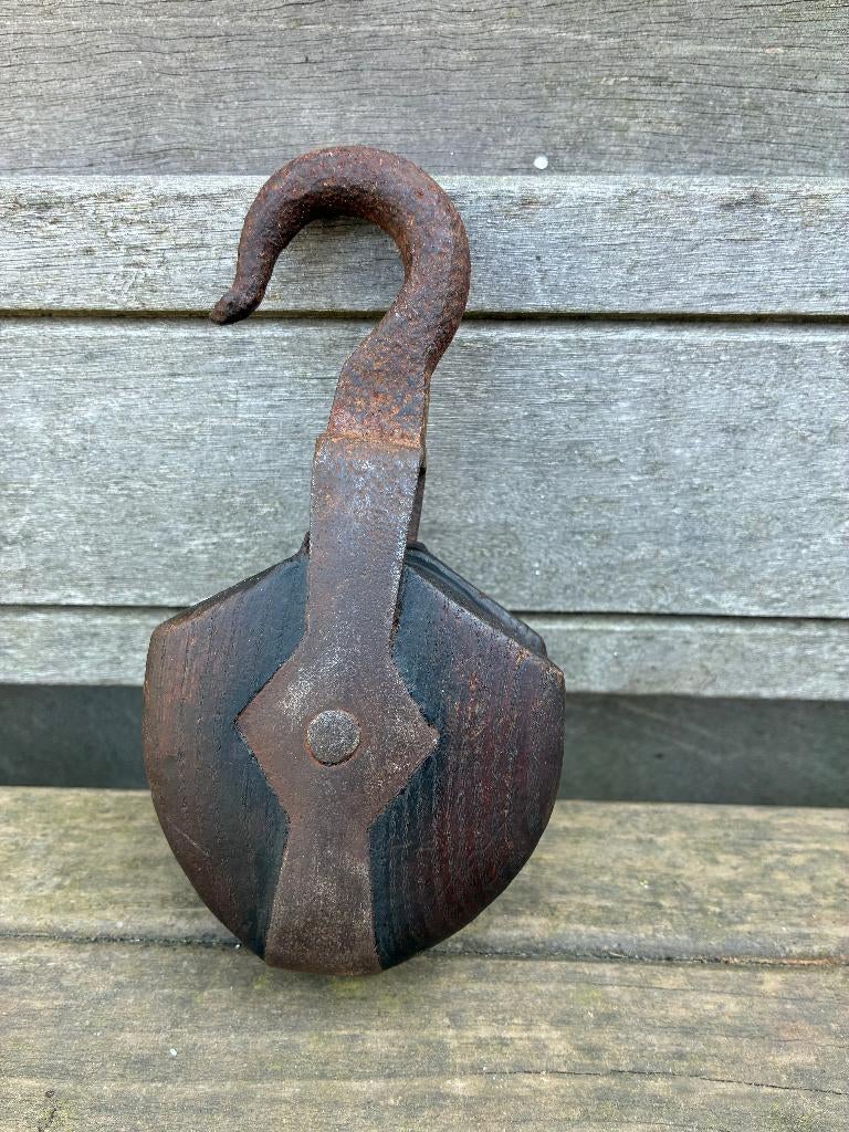 Houten katrol met haak, Antiek en Kunst, Ophalen of Verzenden