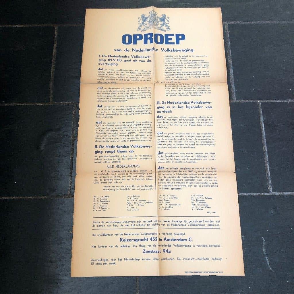 Bevrijding Mei 1945 Groot aanplakbiljet (93x50cm) Ned. Volks, Ophalen of Verzenden, Overige soorten, Nederland, Boek of Tijdschrift