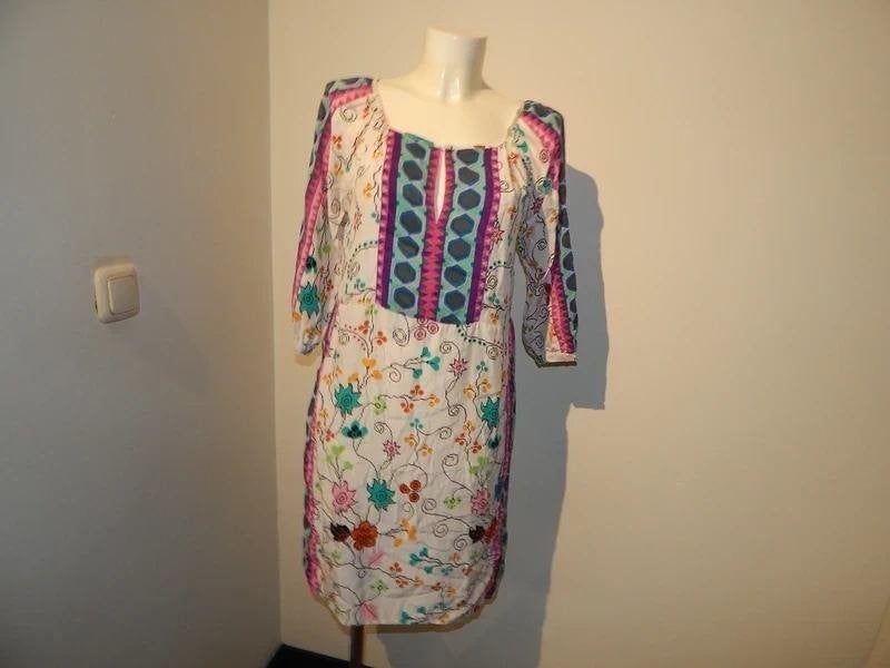 Antik Batik Ibiza styl jurk felle kleuren print zijde 40/m, Maat 38/40 (M), Zo goed als nieuw, Knielengte, Antik Batik