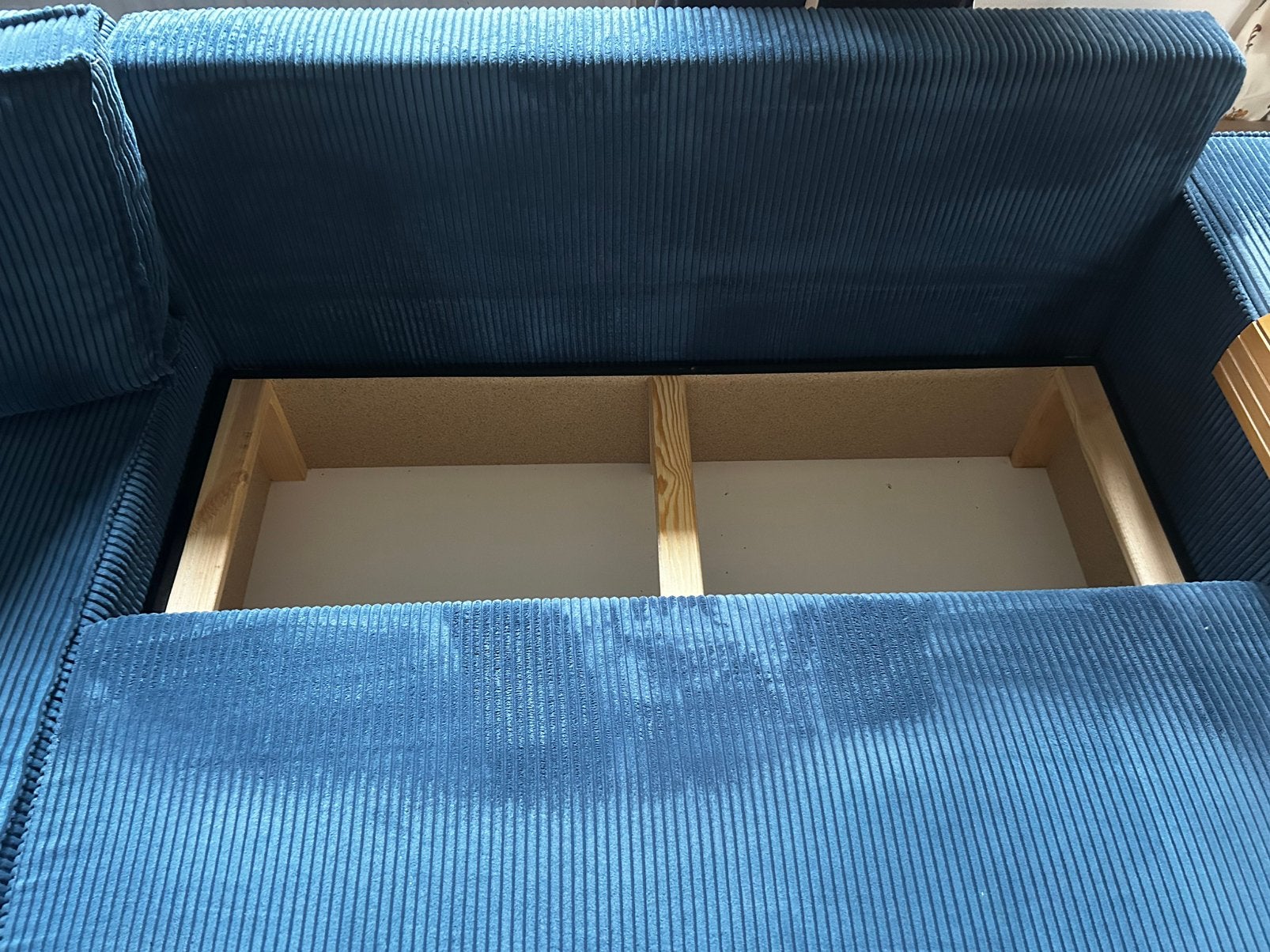 Prachtige blauwe Manhattan Deluxe slaapbank | Hoekbank, Ophalen, 250 tot 300 cm, 100 tot 125 cm, Hoekbank