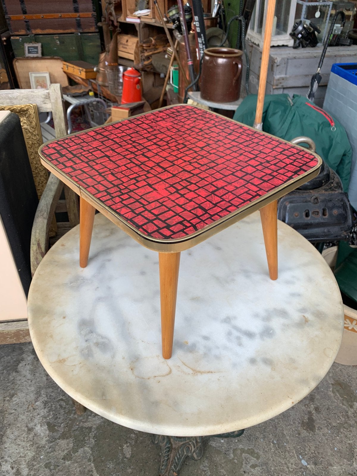 Tafel vintage mozaïek stijl vierkant Bijzettafeltje jaren 60, Verzenden, Zo goed als nieuw, Rechthoekig, Hout