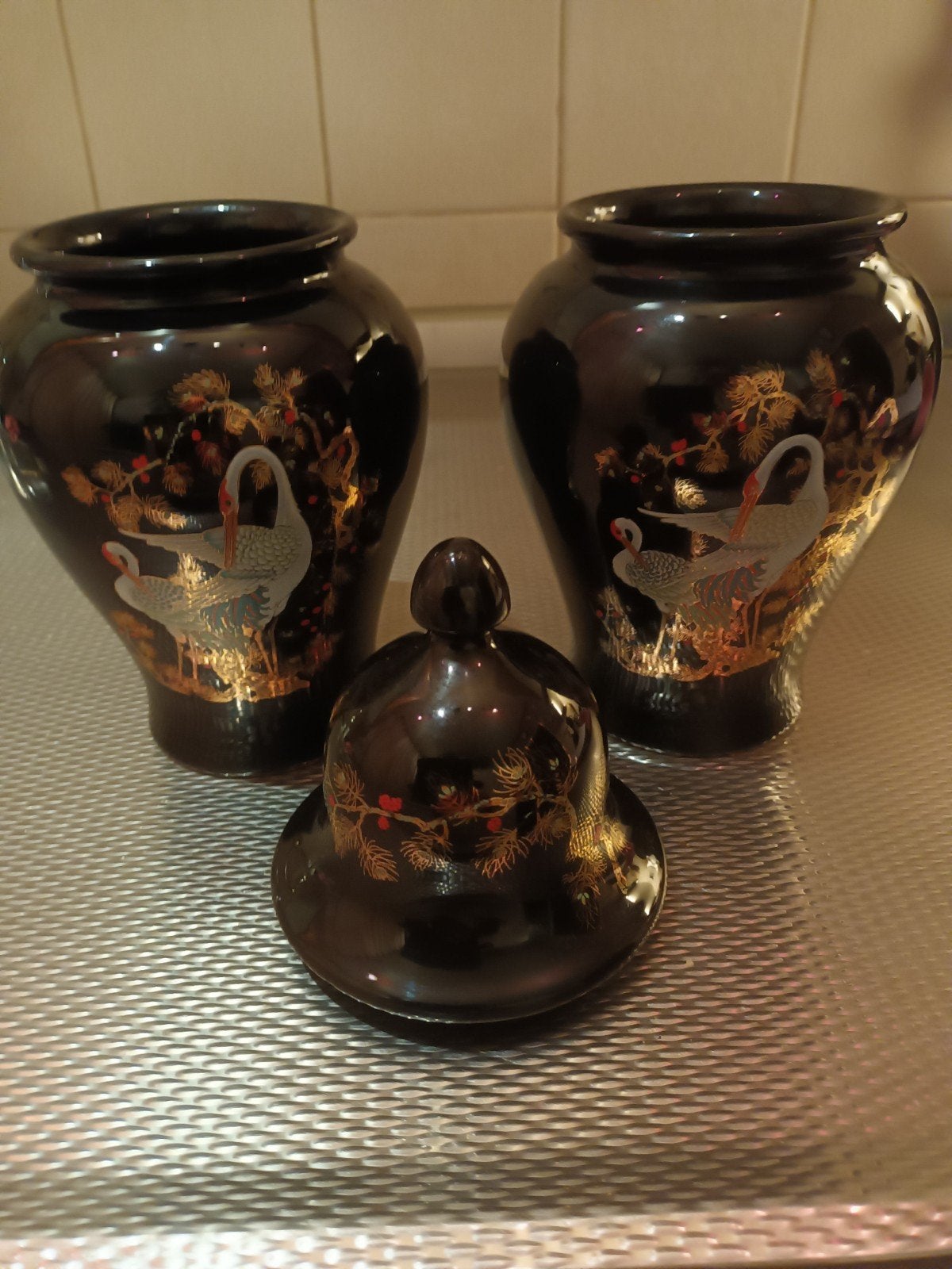 2 Decor Exclusiv Selection Kersenvazen  met Kraanvogels, Ophalen of Verzenden