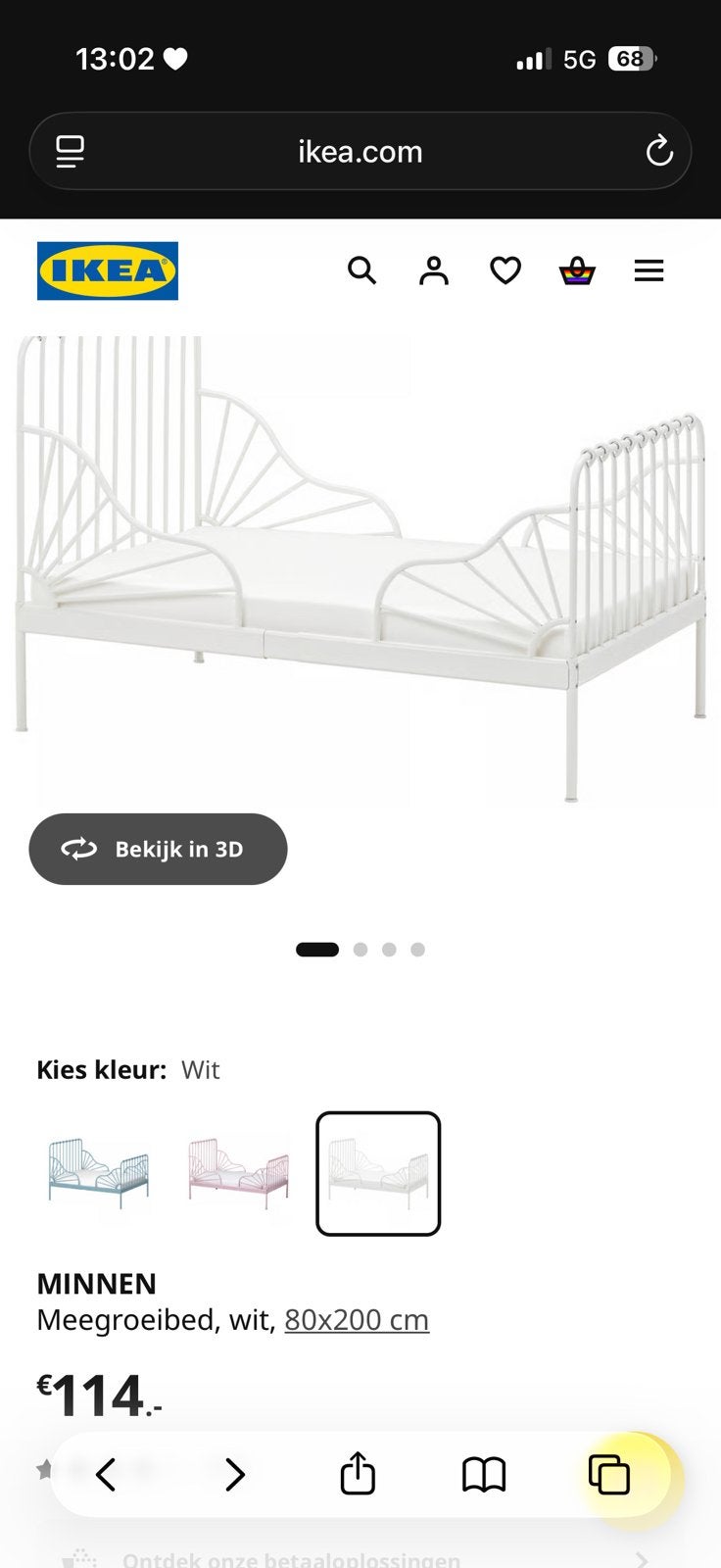 Ikea MINNEN 2x meegroeibed, Ophalen, 70 tot 85 cm, Zo goed als nieuw, Lattenbodem