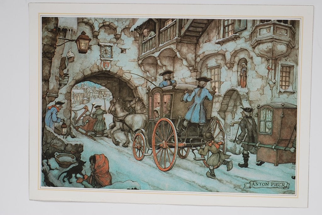 Vertrekkend rijtuig in de winter - Anton Pieck, Verzenden, 1980 tot heden, Zo goed als nieuw, Prent