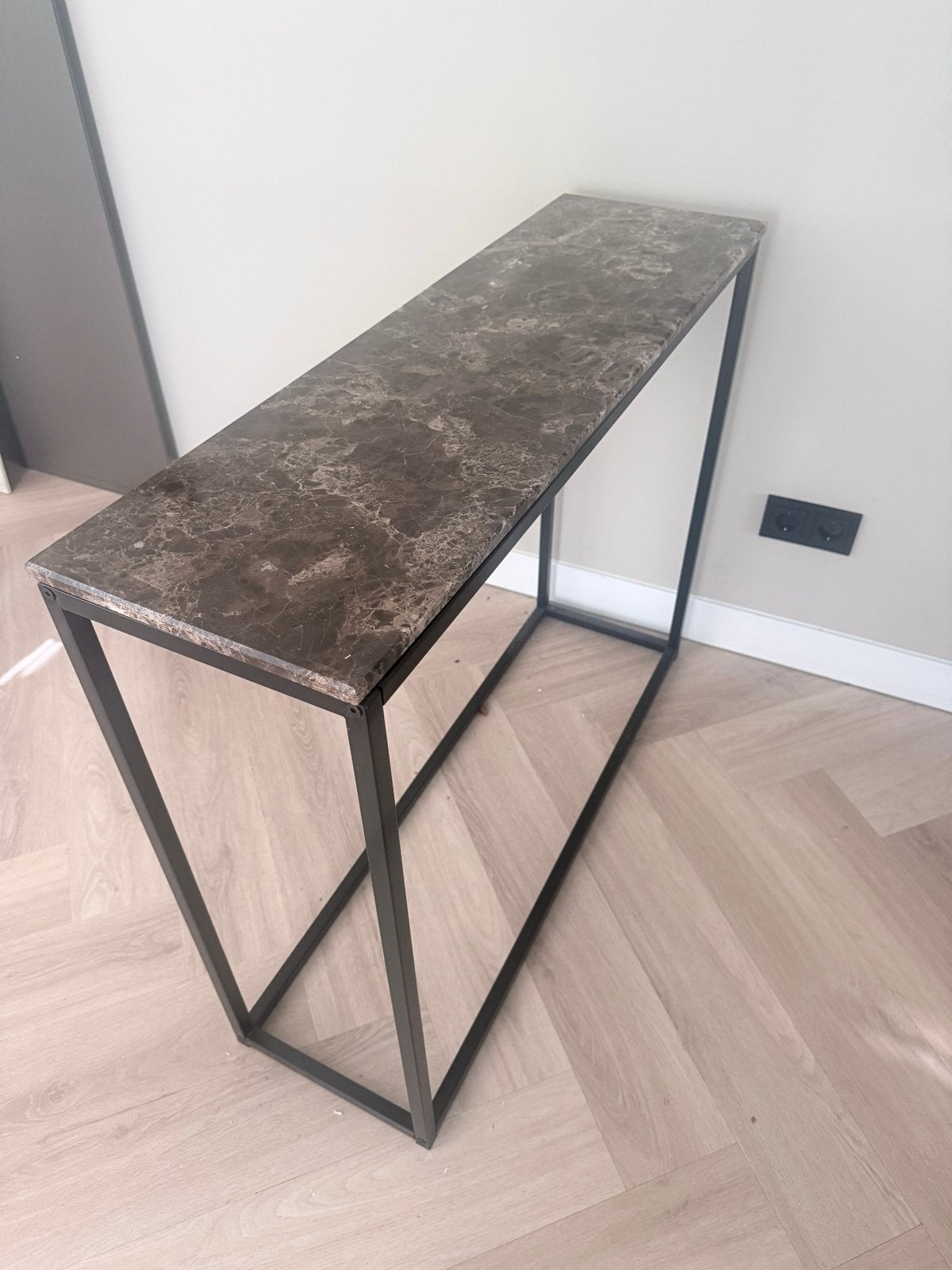 Tafel met Marmerlook Blad, Huis en Inrichting, Ophalen, 100 tot 150 cm, Zo goed als nieuw, Metaal
