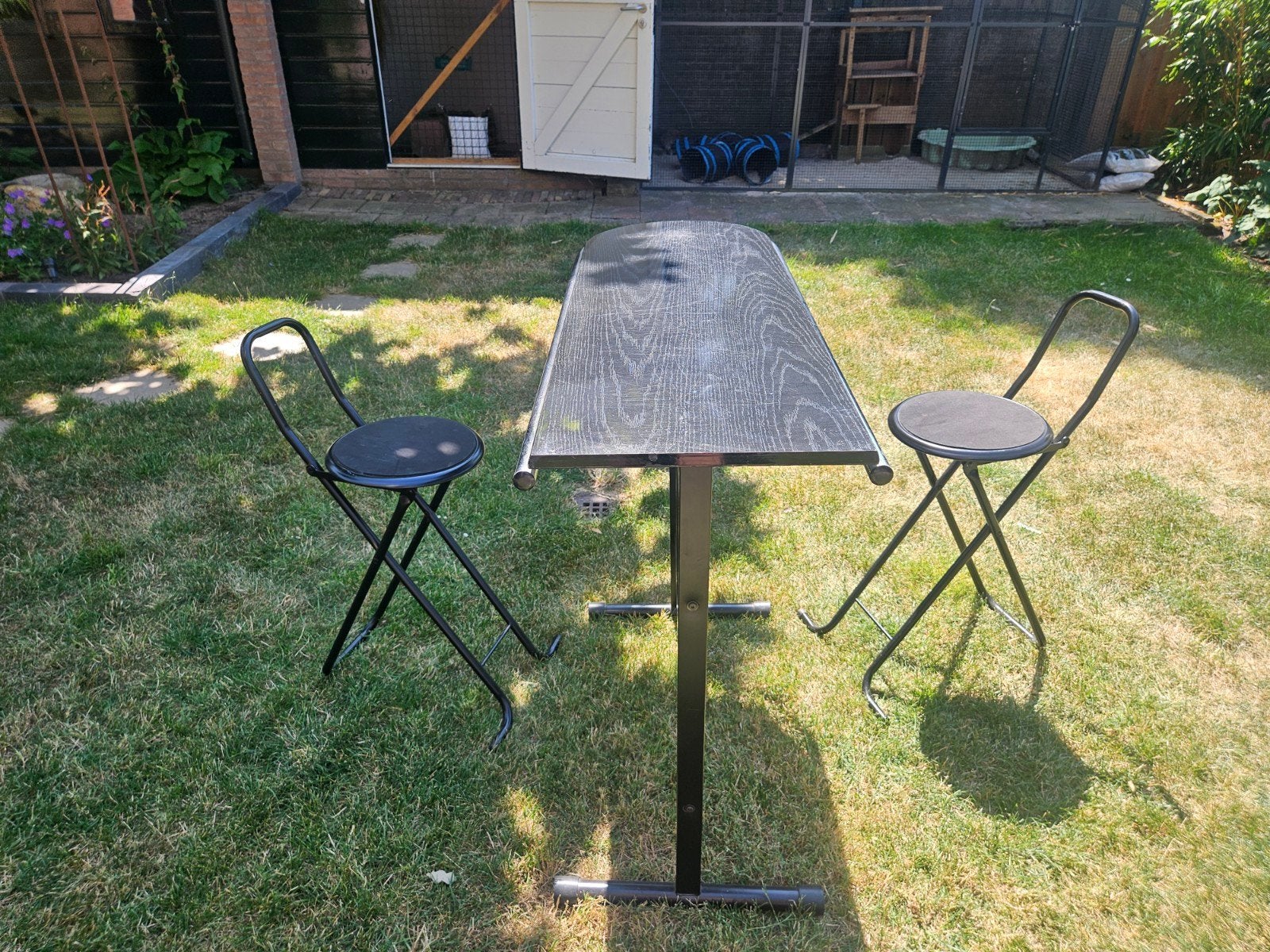 Bartafel met 2 inklapbare krukken - Compact & Handig!, Ophalen, Gebruikt, Inclusief barstoelen