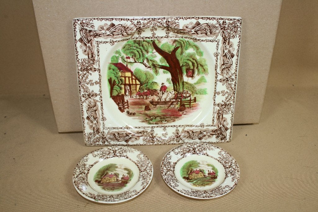 3 x Staffordshire Rural Scenes Wilkinson Biaritz bordjes, Antiek en Kunst, Ophalen of Verzenden