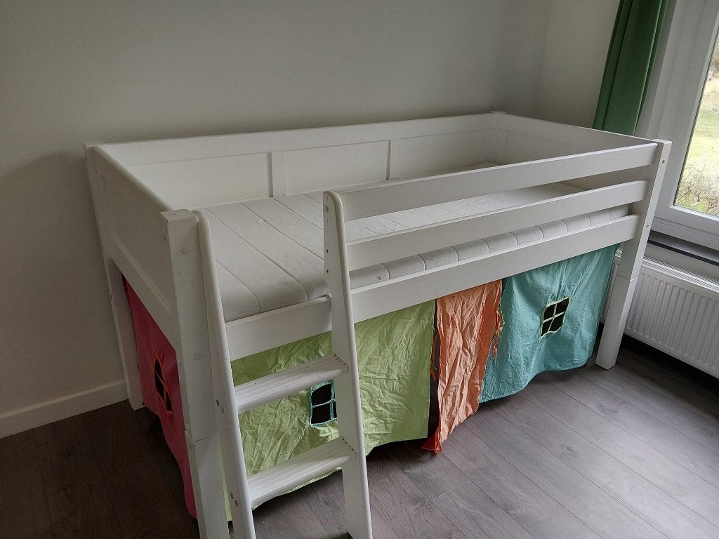 Kinderbed halfhoogslaper wit 90x200, 85 tot 100 cm, Gebruikt, 180 cm of meer, Ophalen