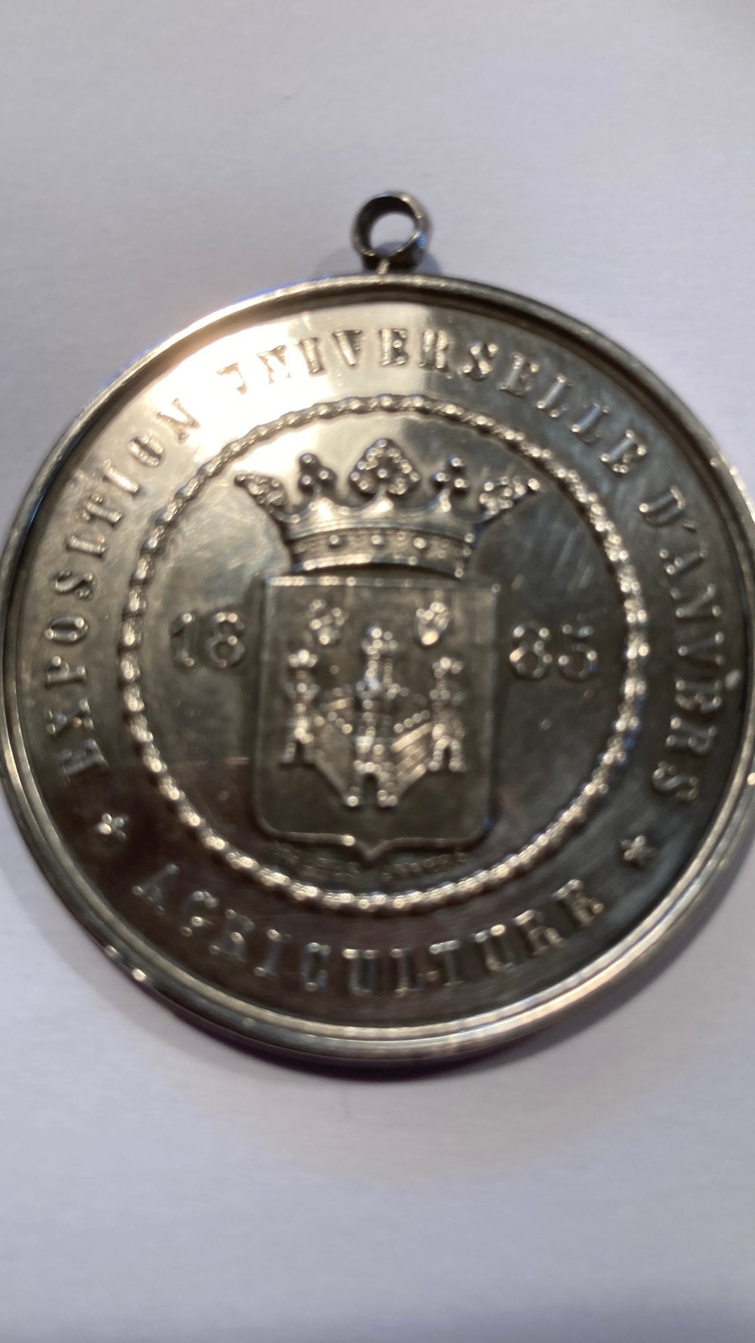 Zilveren Medaille Leopold II Wereldtentoonstelling Antwerpen, Postzegels en Munten, Penningen en Medailles, Ophalen of Verzenden