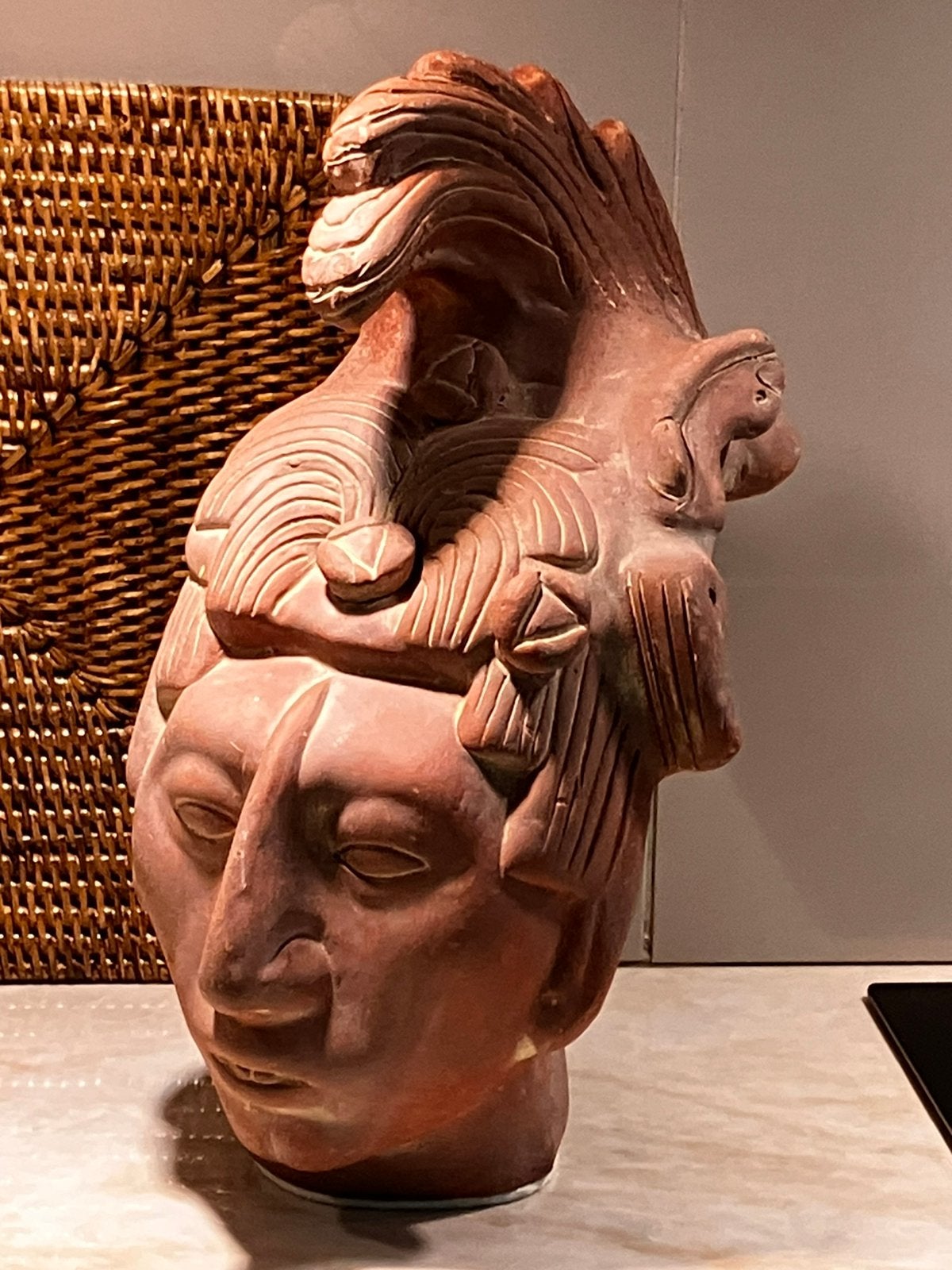 Vintage groot  beeld Terracotta Maya koning Pakal de Grote, Antiek en Kunst, Steen/keramiek, Handgemaakt, Ophalen of Verzenden