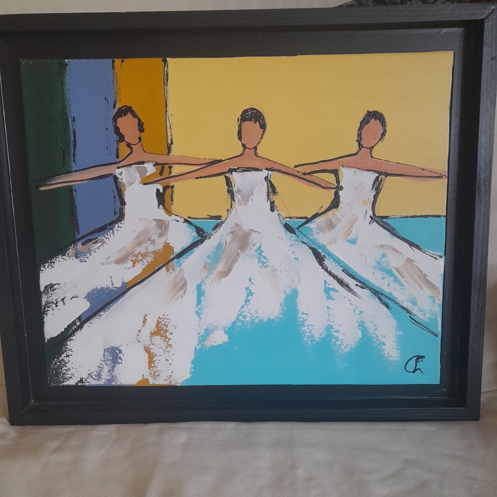 Schilderij 'Drie Danseressen' - Acryl op doek, ingelijst, Antiek en Kunst, Kunst | Schilderijen | Modern, Ophalen, Handgeschilderd