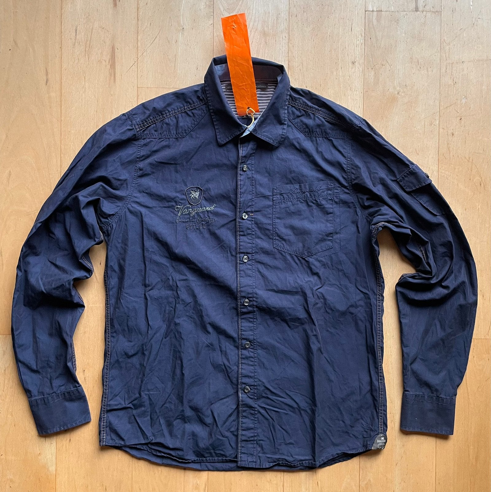 Vanguard denim / katoen overhemd / shirt met mooie details L, Ophalen of Verzenden, Zo goed als nieuw, Blauw, Halswijdte 41/42 (L)