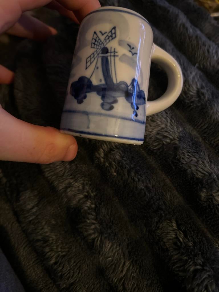 Delfts Blauw Mini Mokje met Molen en Bloemen, Ophalen of Verzenden