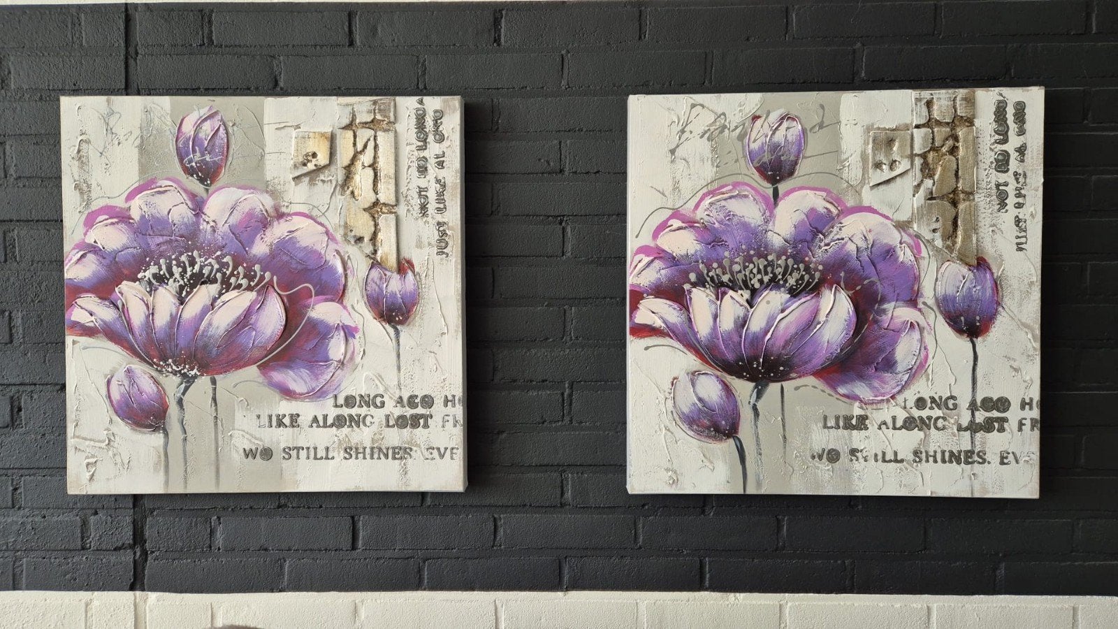 Set van 2 Canvas Handgeschilderde Schilderijen - Paars, 50 – 75, Ophalen of Verzenden, Zo goed als nieuw, Schilderij