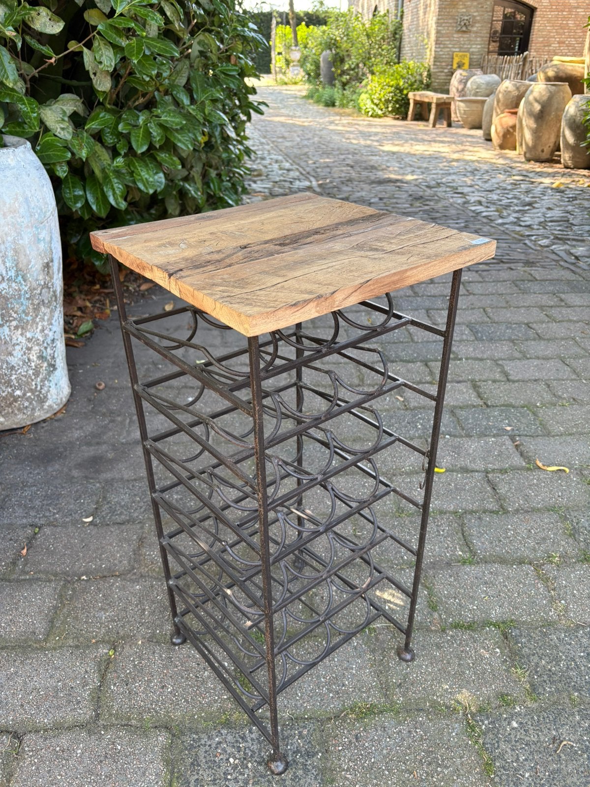 Stoer wijnrek ijzer met houten blad - ACTIE € 65!, Ophalen, 15 tot 25 flessen, Nieuw, Nvt
