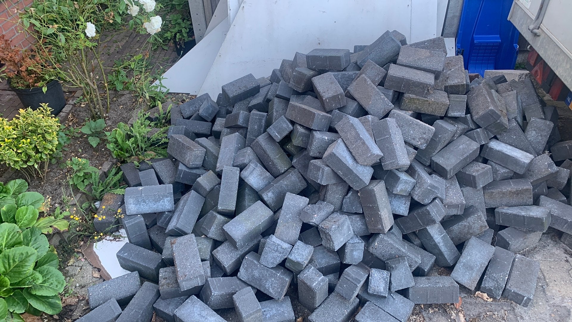 Blauw/grijze klinkers, Tuin en Terras, Ophalen, Gebruikt, Antraciet, Overige typen
