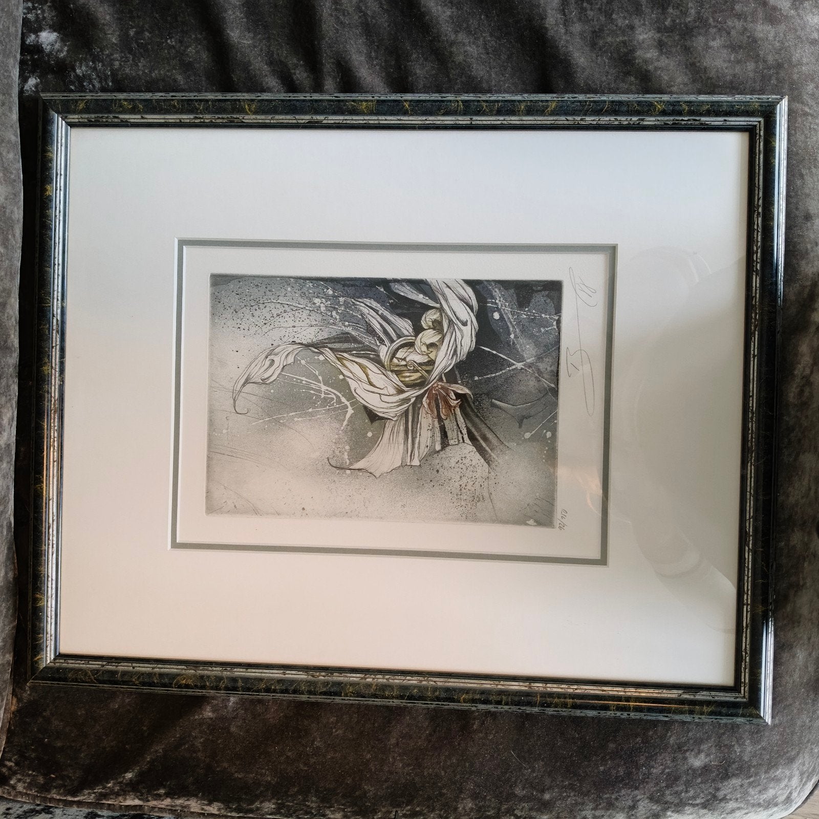 Gesigneerde Ets - Abstracte figuur in beweging, Ophalen, Dagelijks leven, Gesigneerd, 1950 - 1999