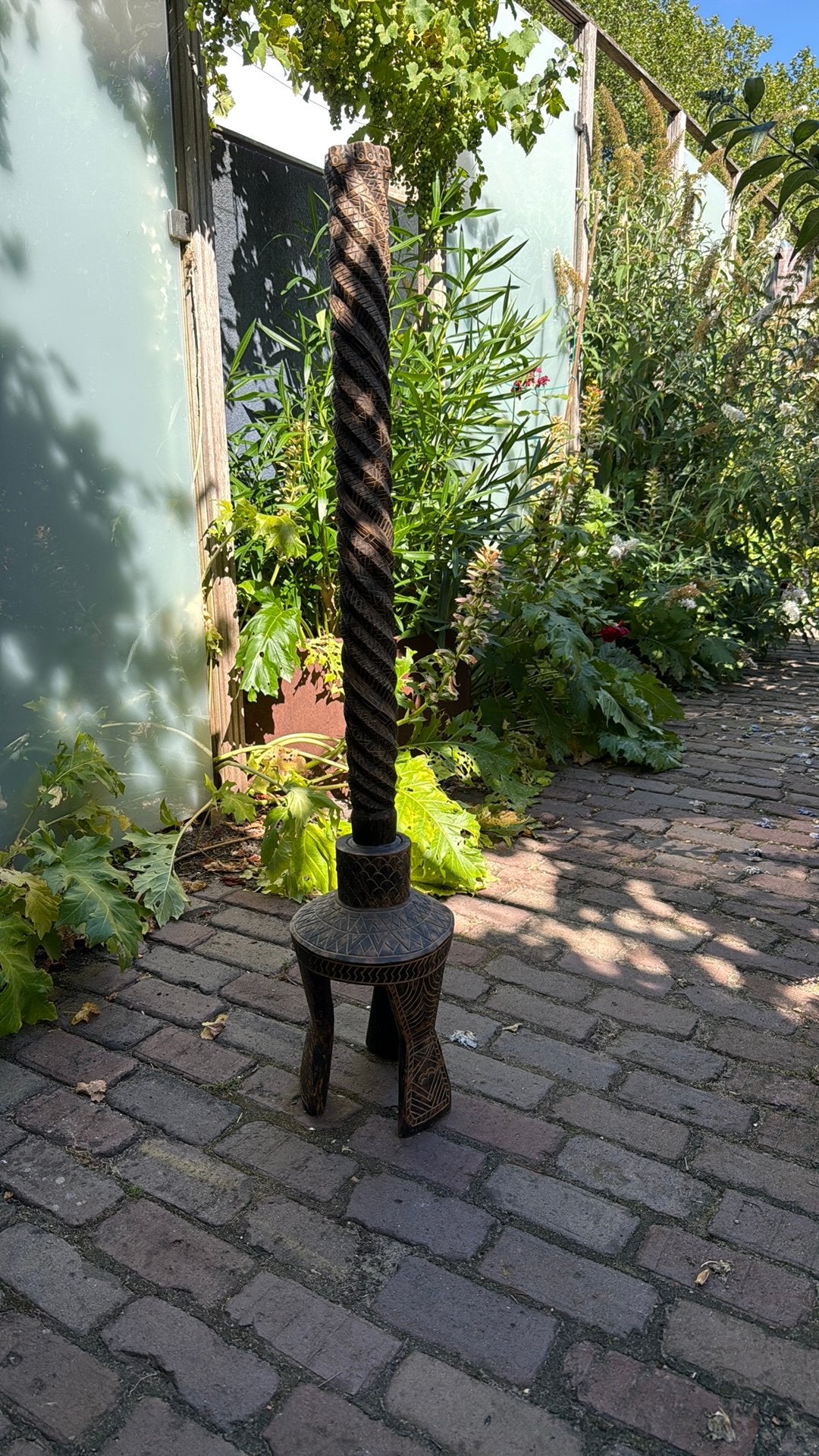 Houten Zuil Afghaans snijwerk voor vloerlamp Nuristan, Ophalen, Zo goed als nieuw, Hout