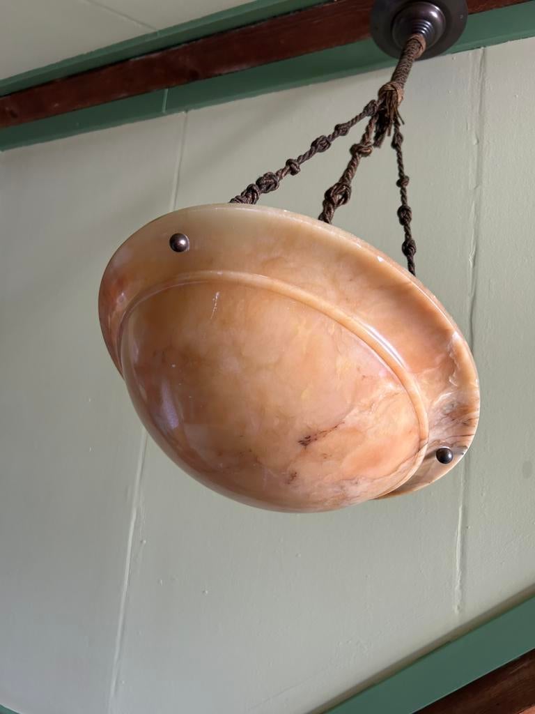 Antieke, albasten Art Deco schaalhanglamp, Ophalen of Verzenden