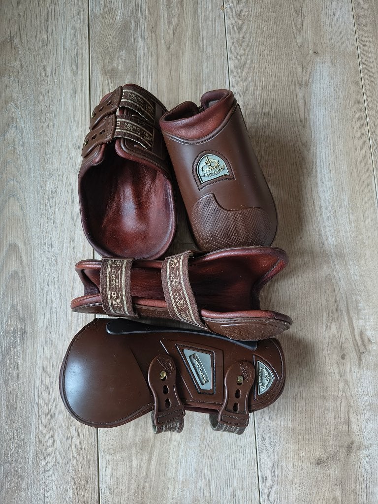 Veredeus beschermers set Bruin, maat L, leren binnenzijde, Rijden, Verstelbaar, Gebruikt, Ophalen of Verzenden