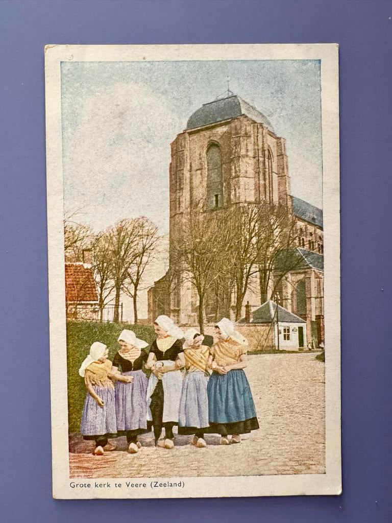 Oude Ansichtkaart Grote Kerk Veere Zeeland Klederdracht, Verzamelen, Ansichtkaarten | Nederland, Ophalen of Verzenden, Voor 1920
