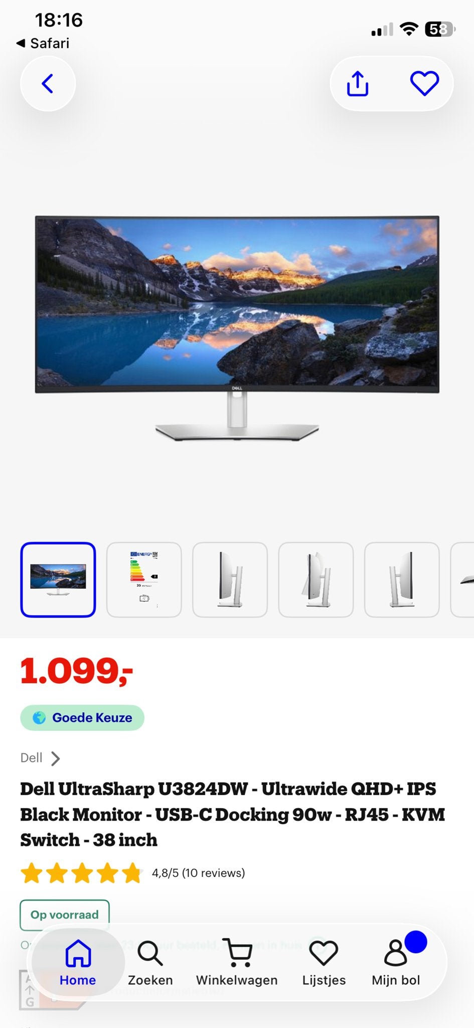 Dell UltraSharp U3821DW Ultrawide QHD+ IPS Monitor, IPS, Curved, Ophalen of Verzenden, Zo goed als nieuw