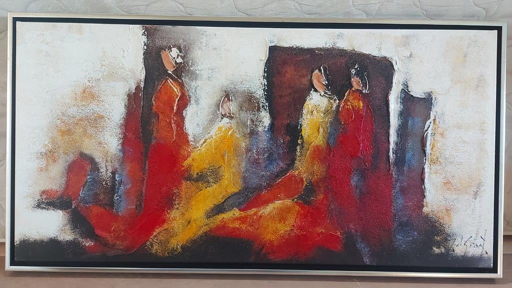 Abstract schilderij met figuren, Antiek en Kunst, Kunst | Schilderijen | Abstract, Ophalen of Verzenden