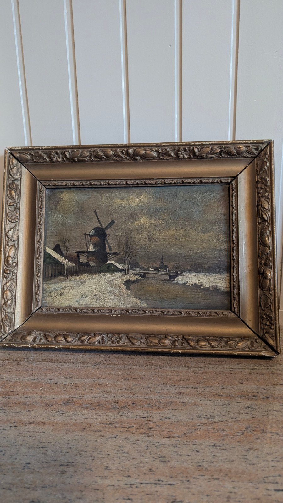 oud schilderij  molen landschap, Ophalen of Verzenden