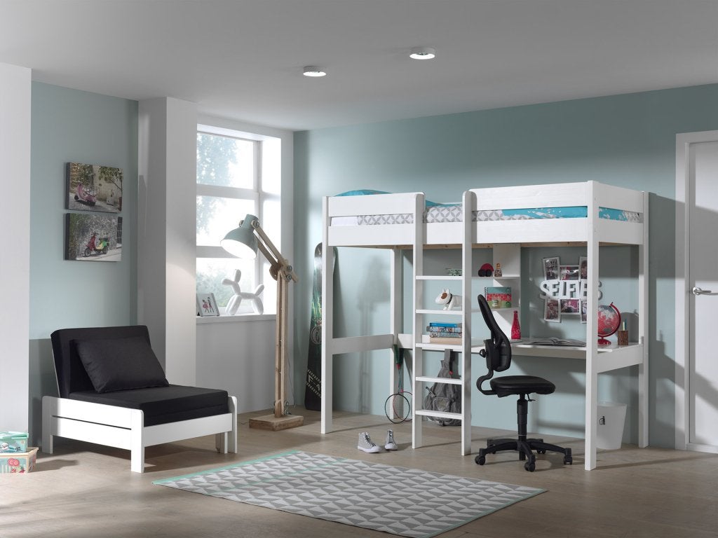 Pino hoogslaper met bureau en bank - 90x200 - Wit, Huis en Inrichting, Slaapkamer | Stapelbedden en Hoogslapers, Niet ingevuld