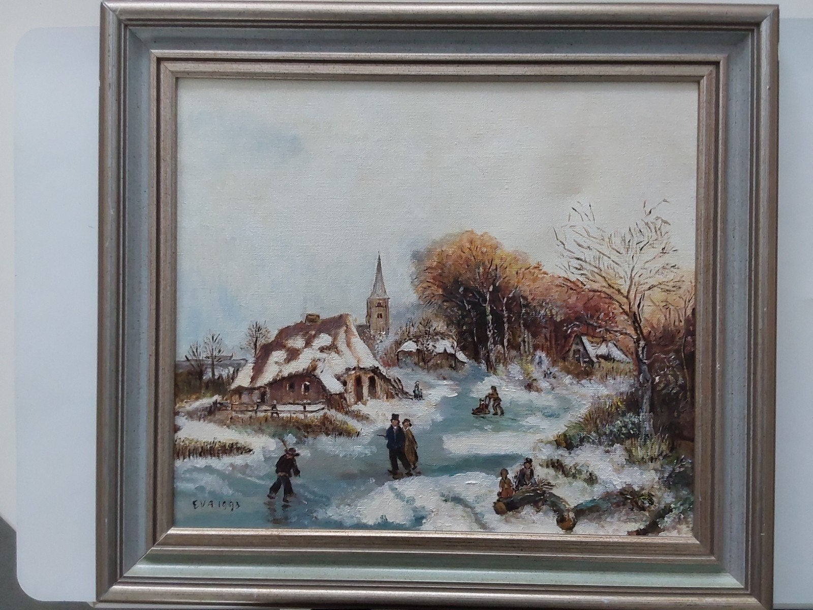 Schilderij wintertafereel, Ophalen, Klassiek, Origineel werk