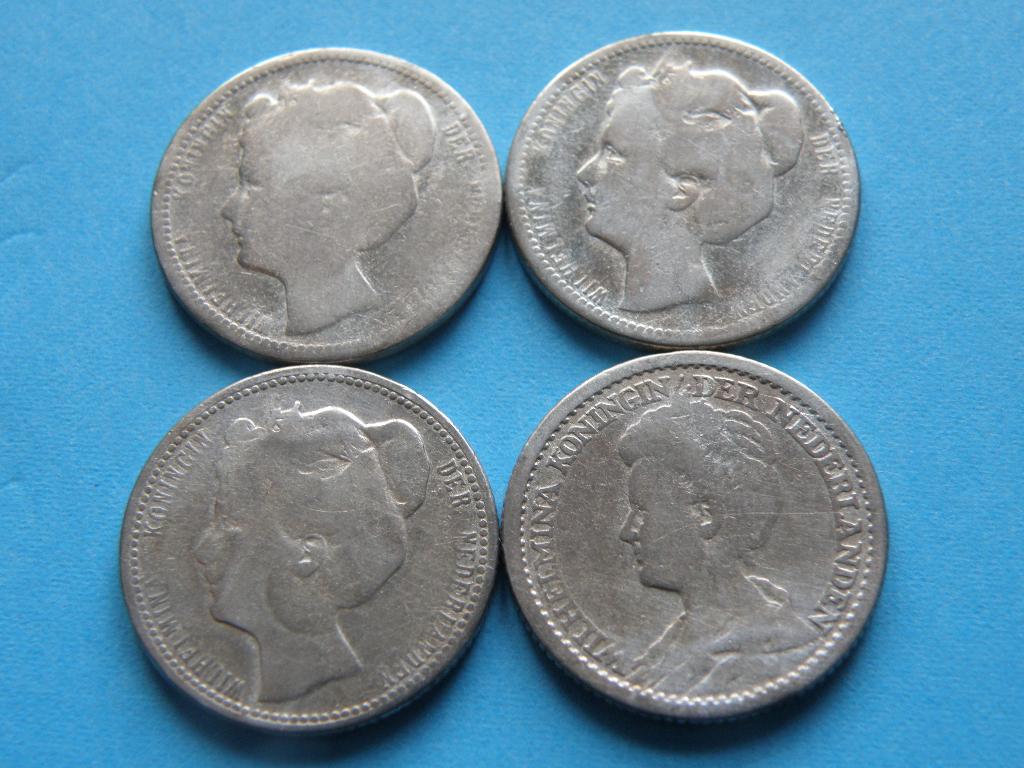 Nederland 4 x 25 cent Wilhelmina, Postzegels en Munten, Munten | Nederland, Verzenden, Koningin Wilhelmina, 25 cent, Zilver