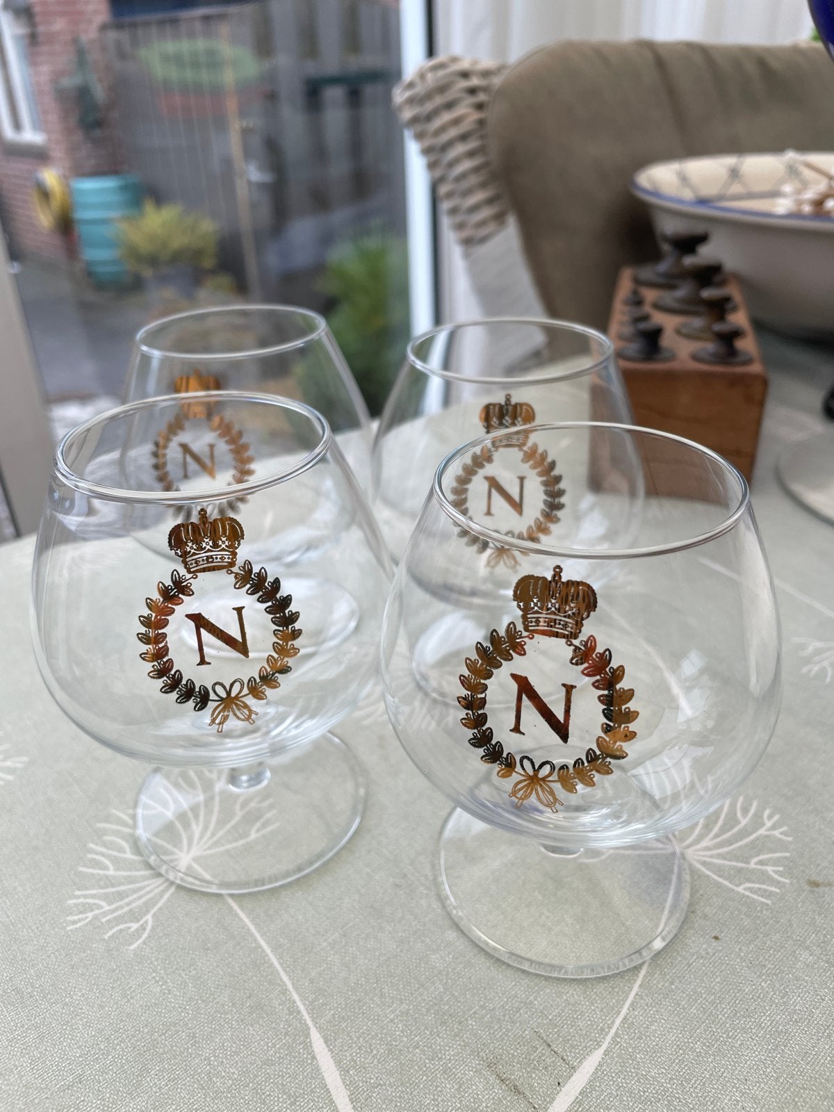 Set van 4 Cognacglazen met Initiaal 'N' en Kroon, Ophalen of Verzenden