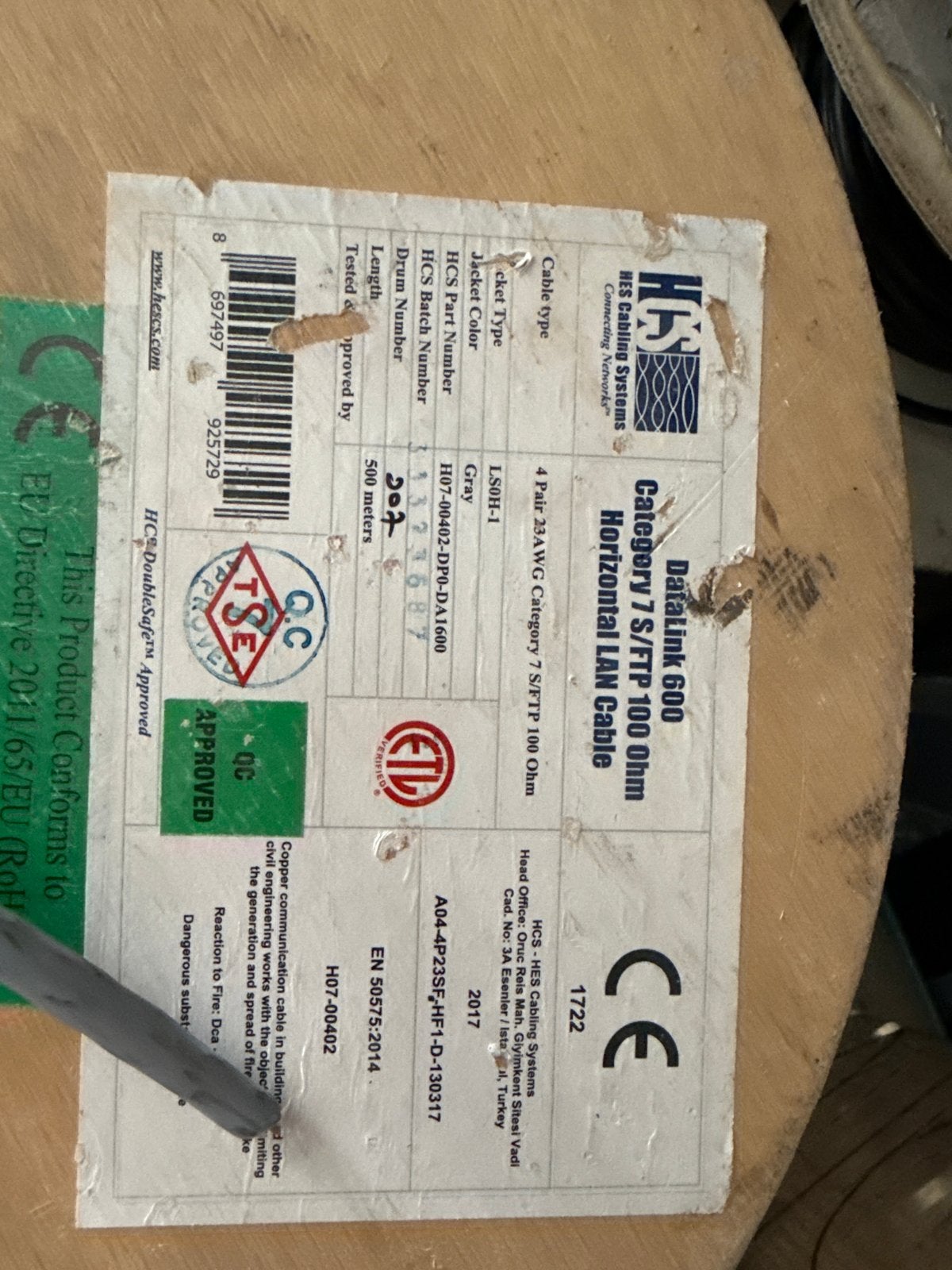 HCS DataLink 600 Cat 7 S/FTP LAN Kabel 26 meter Grijs, Ophalen of Verzenden, Nieuw