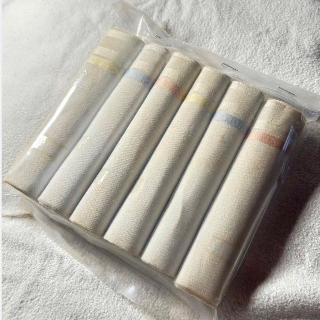12 oude vintage zakdoekjes gekleurde lijnen, mooi opgerold, Ophalen of Verzenden