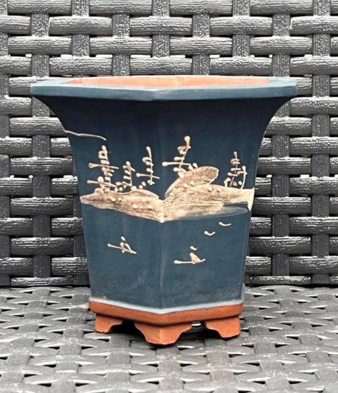 Bonsai Cascade pot handgedecoreerd aardewerk 11x9,8x9,5, Nieuw, Ophalen of Verzenden, Overige vormen, Aardewerk