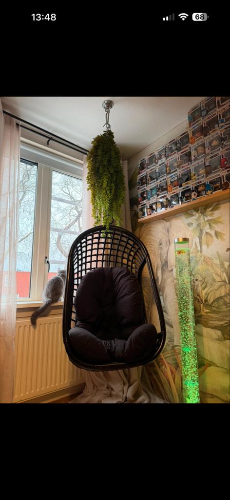 Hangstoel zo goed als nieuw, Zwart, Riet of Rotan, Ophalen of Verzenden, Zo goed als nieuw