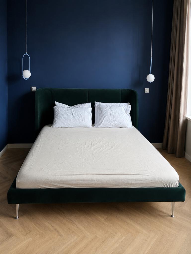 Compleet IKEA Tufjord bed groen fluweel met matras Vesteroy, Ophalen, Blauw, Tweepersoons, 140 cm