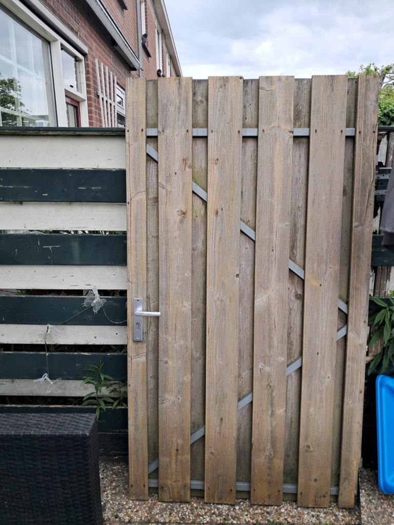 Houten Tuinpoort met Metalen Frame, Tuin en Terras, Tuinhekken en Hekwerk, Ophalen, Met poort, Gebruikt, Tuinhek